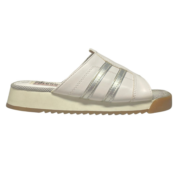 Vtg Y2K Carolina Colours Sz 9 Platform Slides Chunky Sandals White Silver Stripe - Picture 4 of 8